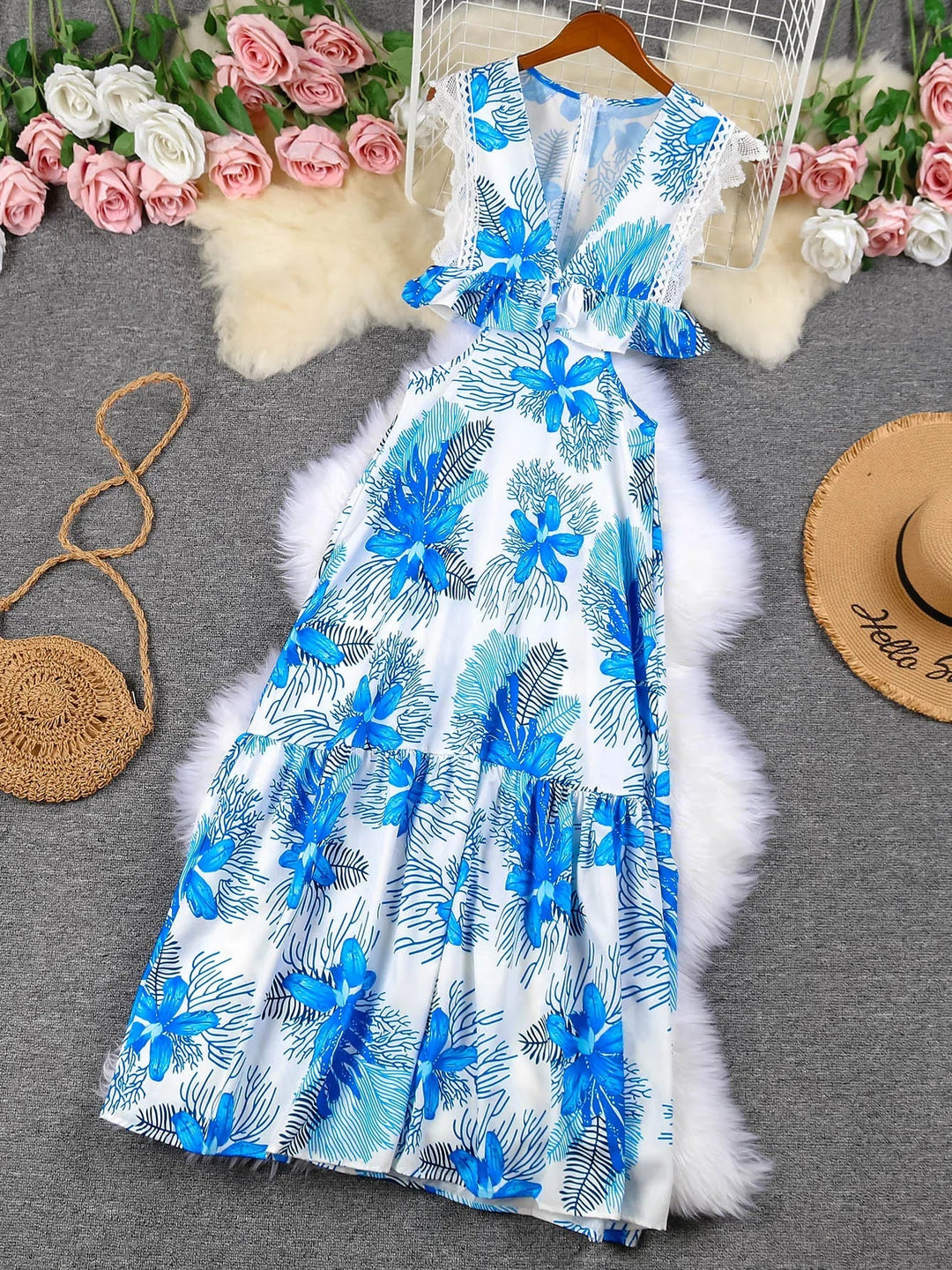 Margie - Robe Maxi en Dentelle Sans Manches Tendance