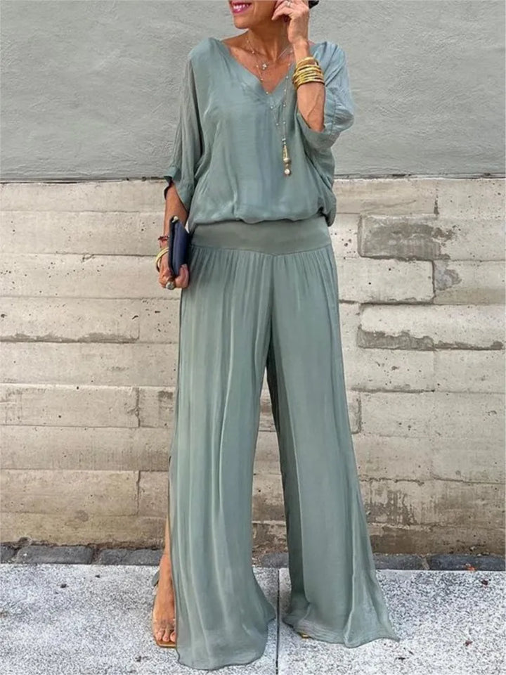 Mia - Ensemble Chiffon à Jambes Larges en V