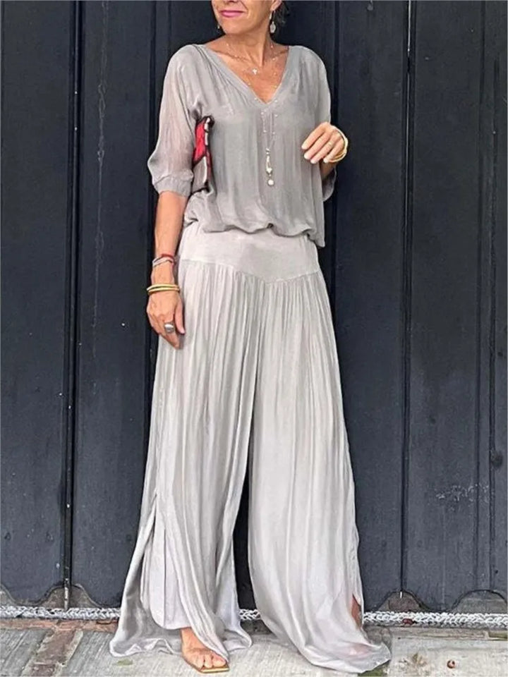 Mia - Ensemble Chiffon à Jambes Larges en V