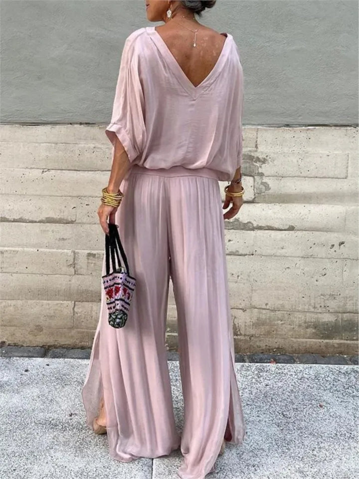 Mia - Ensemble Chiffon à Jambes Larges en V