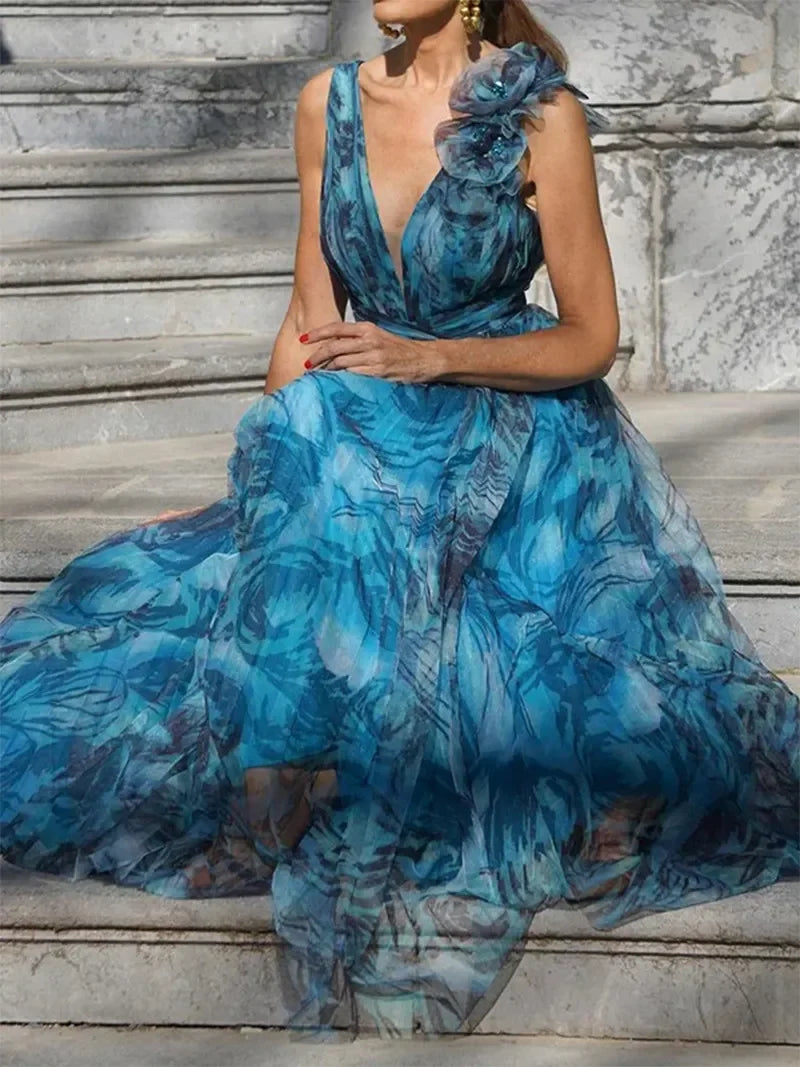 Lorena - Robe Maxi Florale Élégante Sans Manches