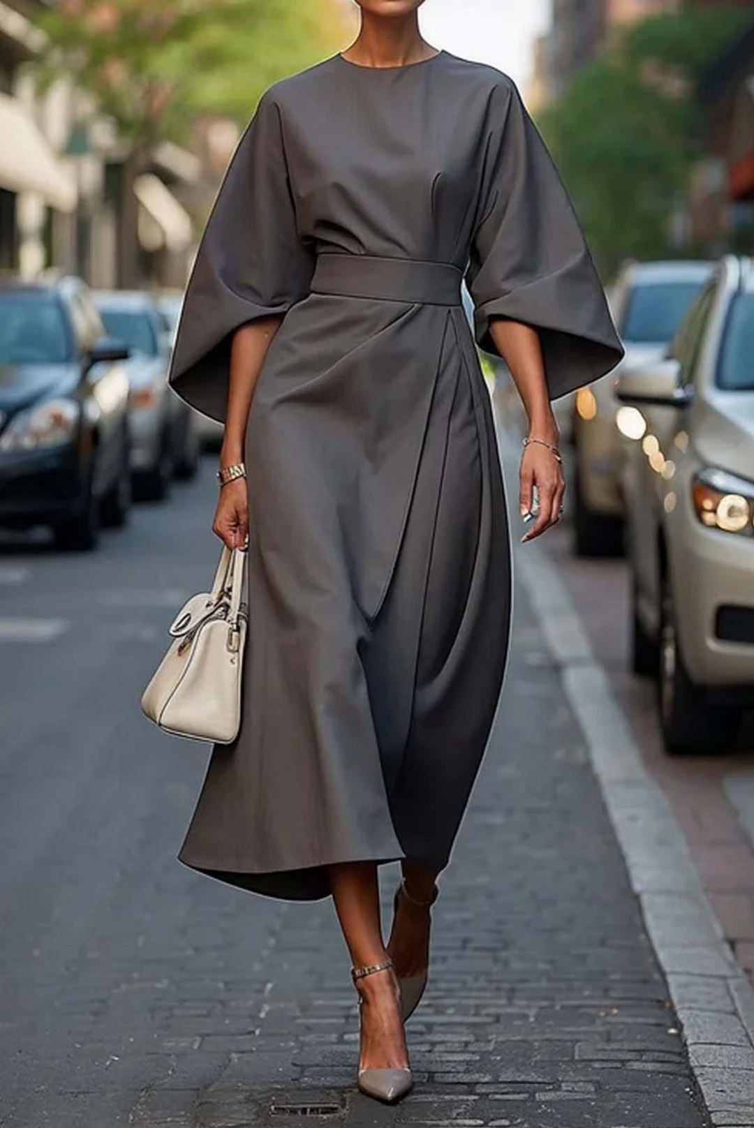 Louise – Robe Élégante avec Manches Lanternes
