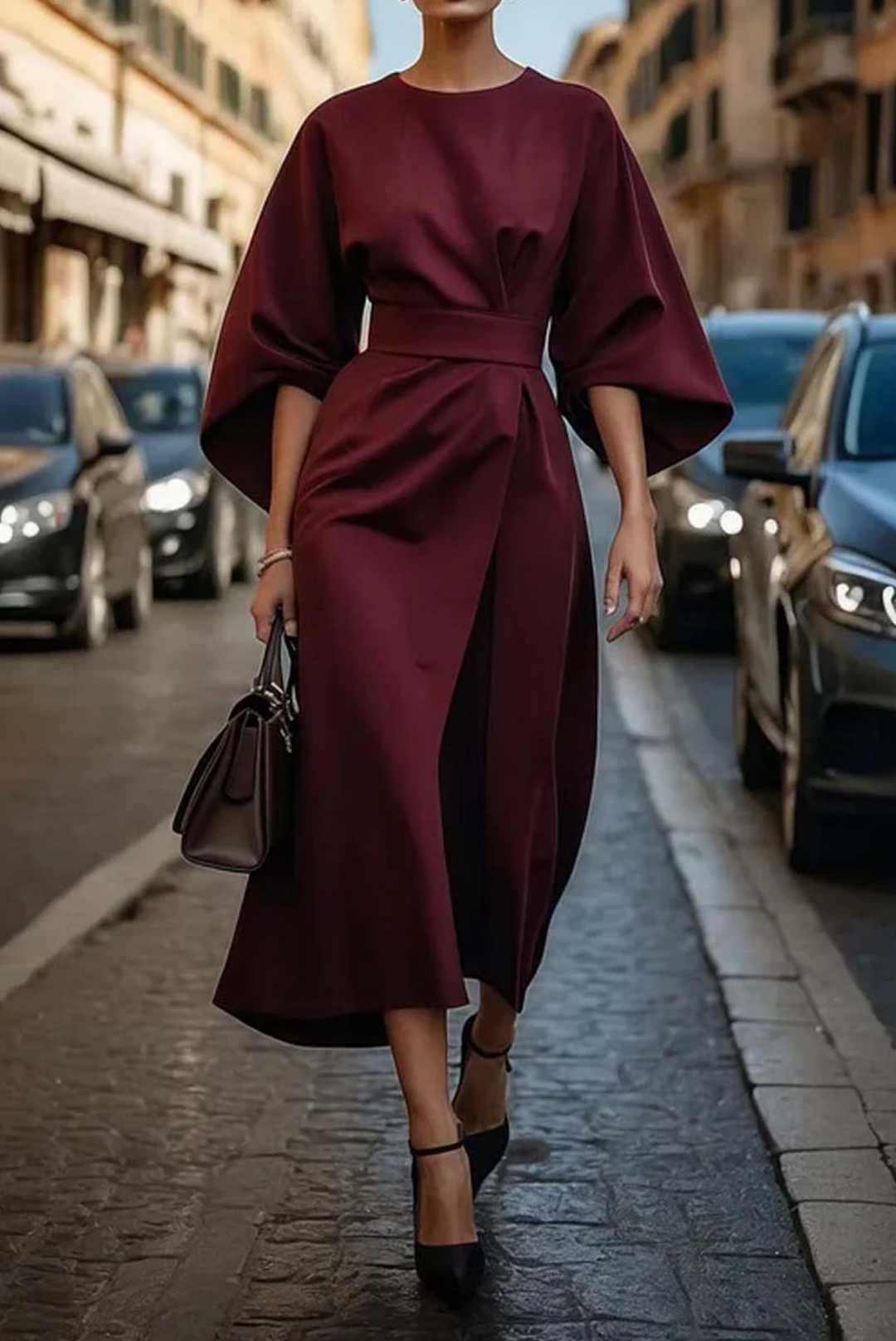 Louise – Robe Élégante avec Manches Lanternes
