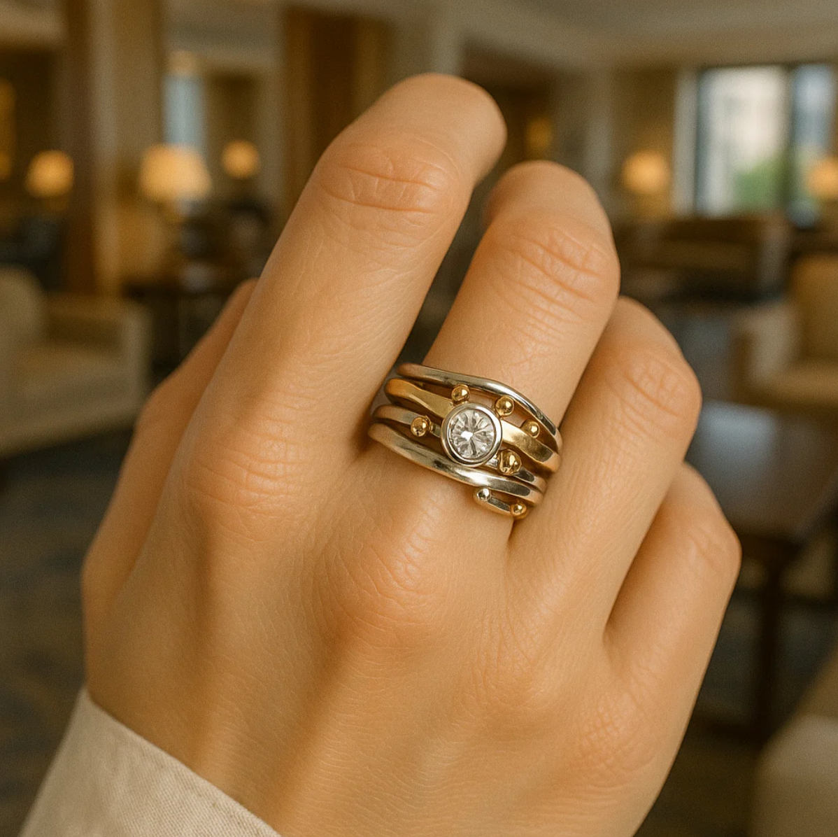 Royal - Bague en Zirconia Incrustée d'Or Vintage