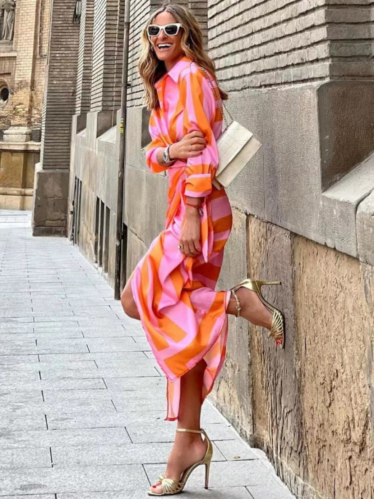Bernice - Robe Chemise Midi Rayée