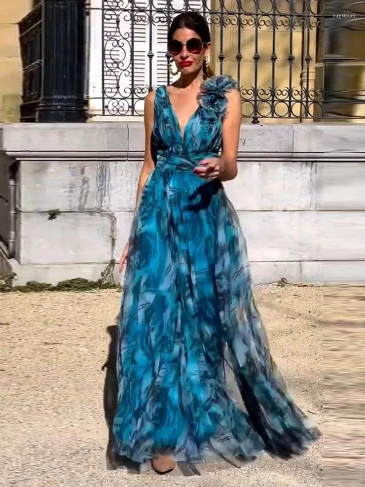 Lorena - Robe Maxi Florale Élégante Sans Manches
