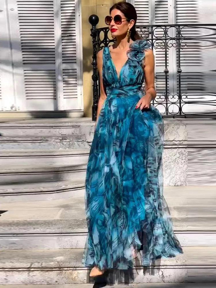 Lorena - Robe Maxi Florale Élégante Sans Manches