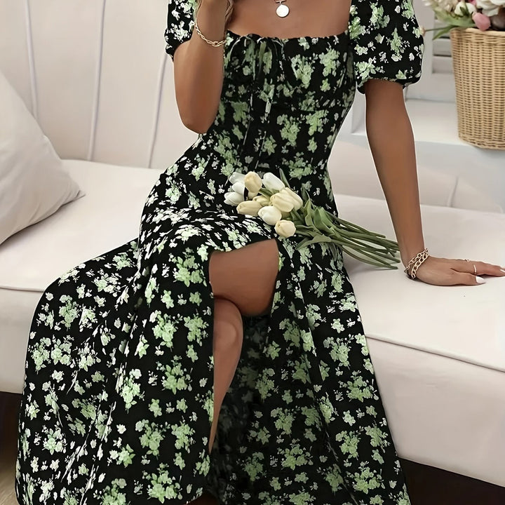 Arce - Robe Élégante à Manches Bouffantes Florales