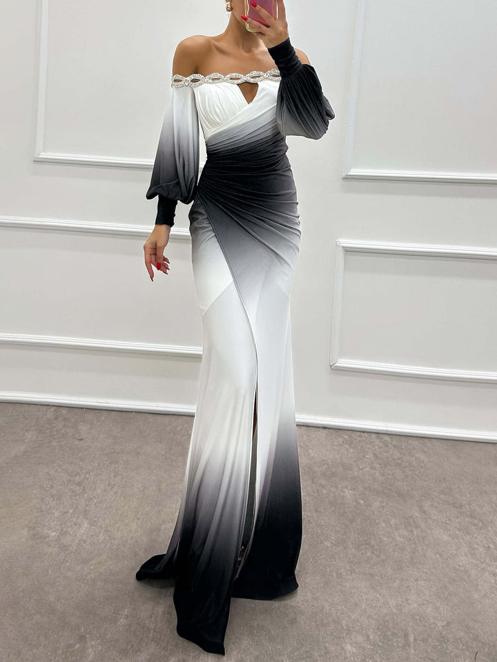 Delia - Robe de Soirée Dégradé Hors-Épaule