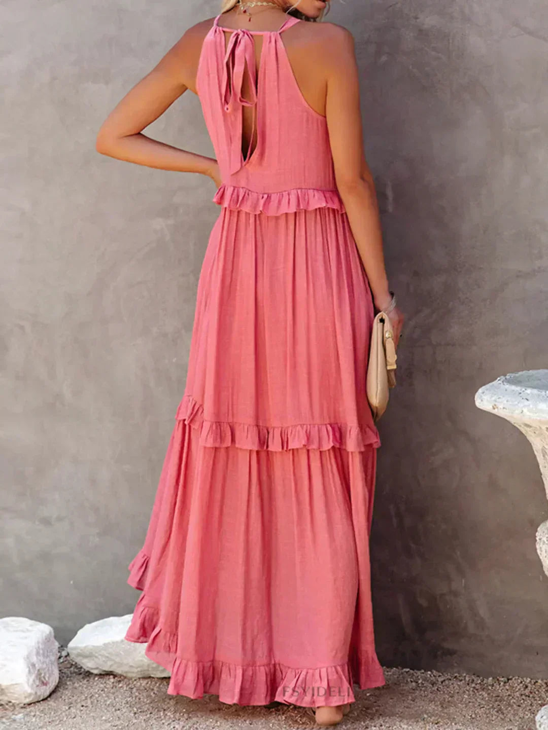 Emilia - Robe Maxi à Volants avec Col Halter