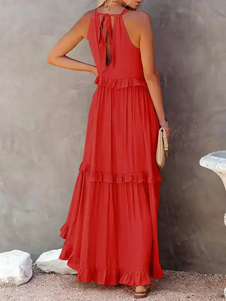Emilia - Robe Maxi à Volants avec Col Halter
