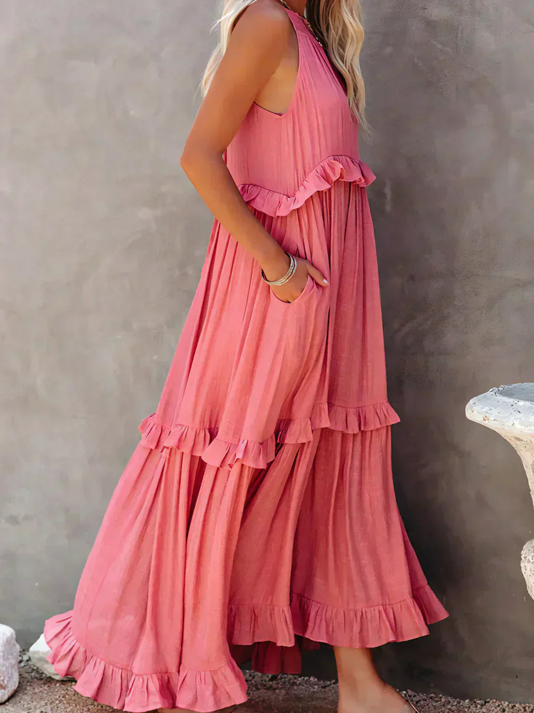 Emilia - Robe Maxi à Volants avec Col Halter