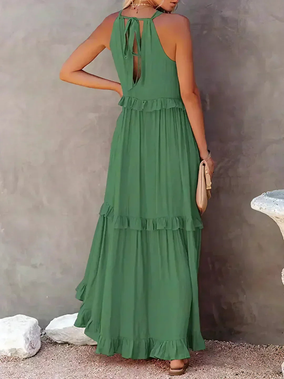 Emilia - Robe Maxi à Volants avec Col Halter