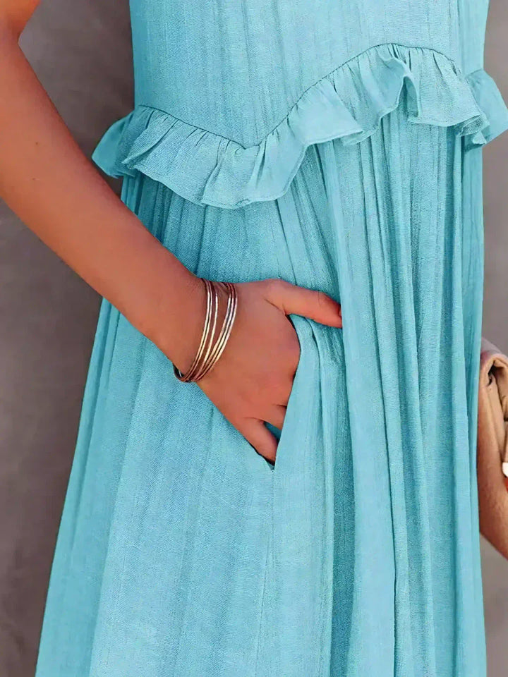 Emilia - Robe Maxi à Volants avec Col Halter