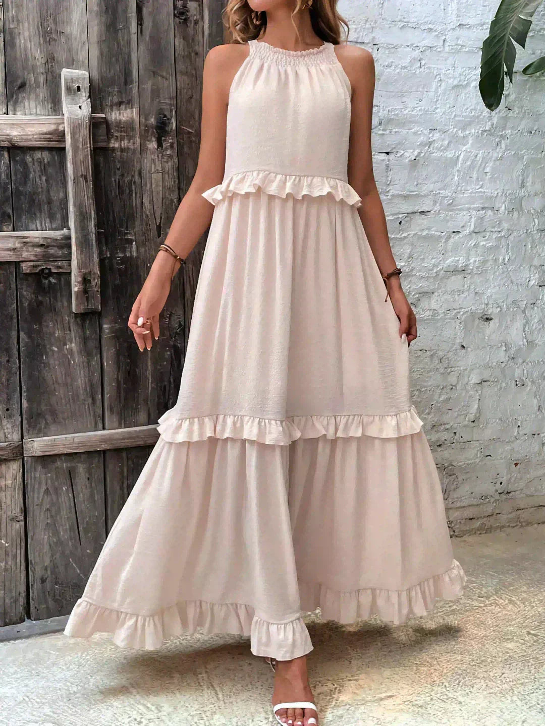 Emilia - Robe Maxi à Volants avec Col Halter