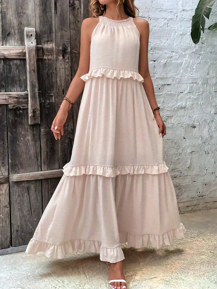 Emilia - Robe Maxi à Volants avec Col Halter