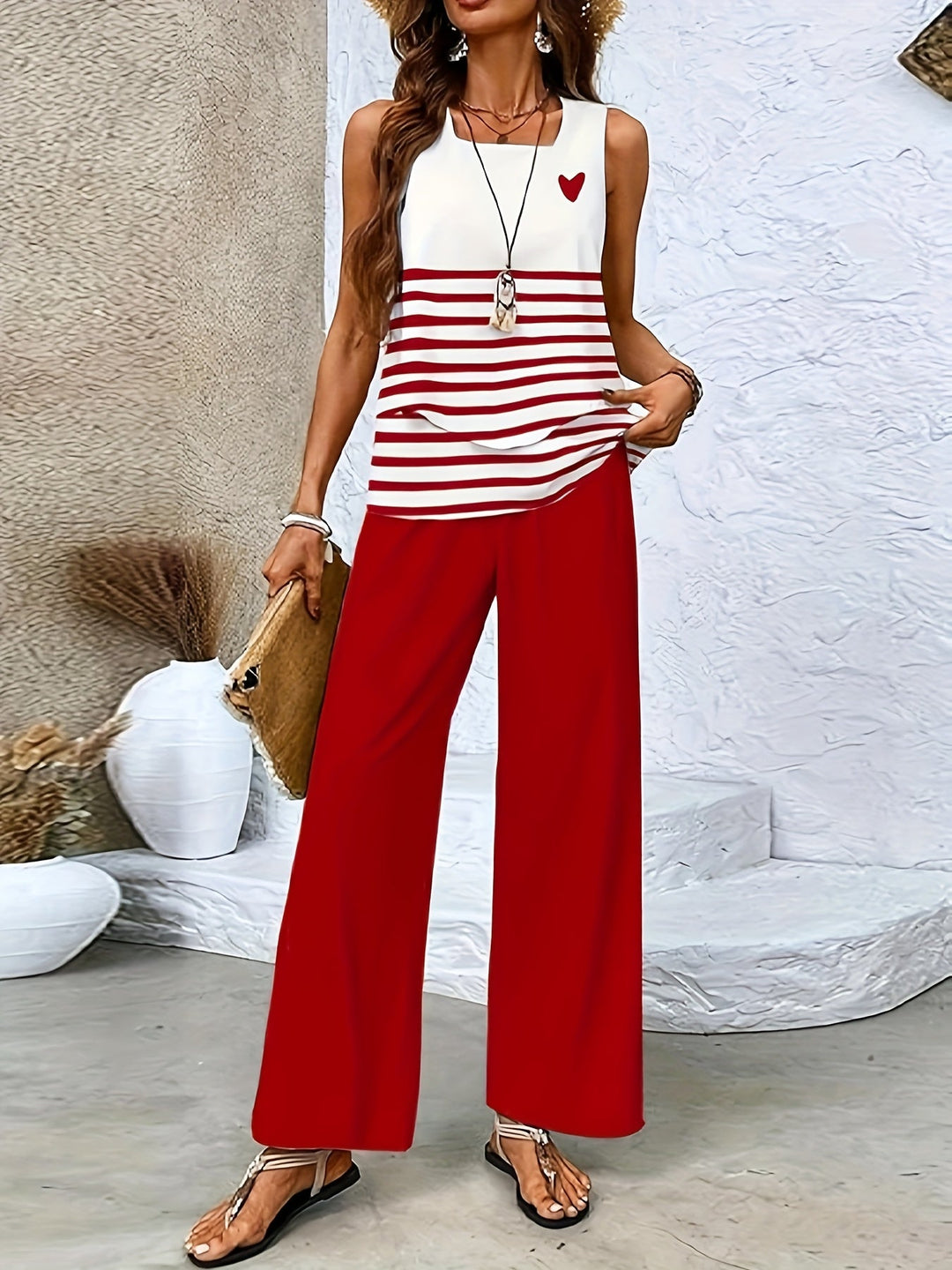 Camille - Ensemble Gilet et Pantalon à Rayures en Sergé