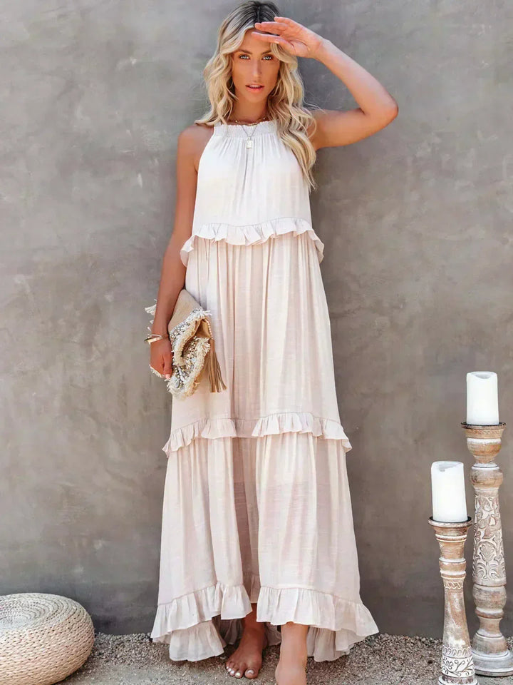 Emilia - Robe Maxi à Volants avec Col Halter