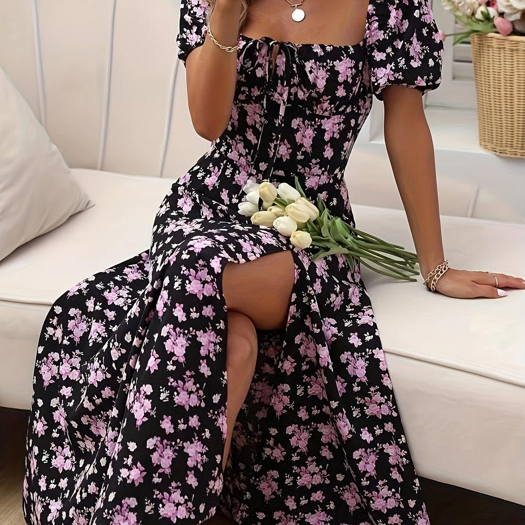 Arce - Robe Élégante à Manches Bouffantes Florales