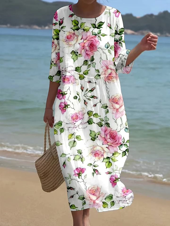 Sophie – Robe Midi Imprimée Florale Décontractée