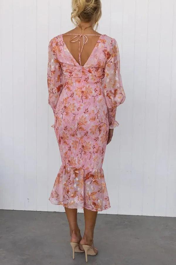 Camélia - Robe Midi à Volants Florale