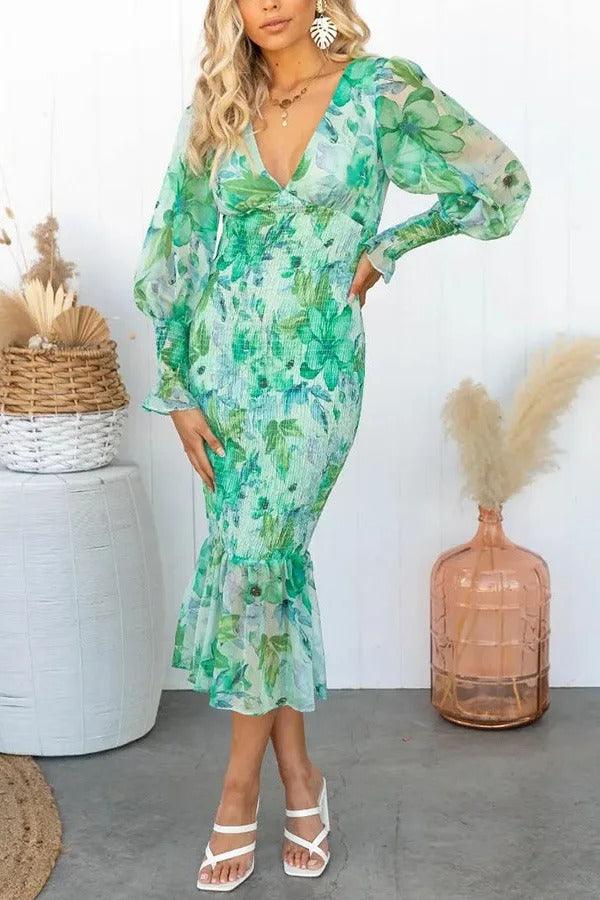 Camélia - Robe Midi à Volants Florale