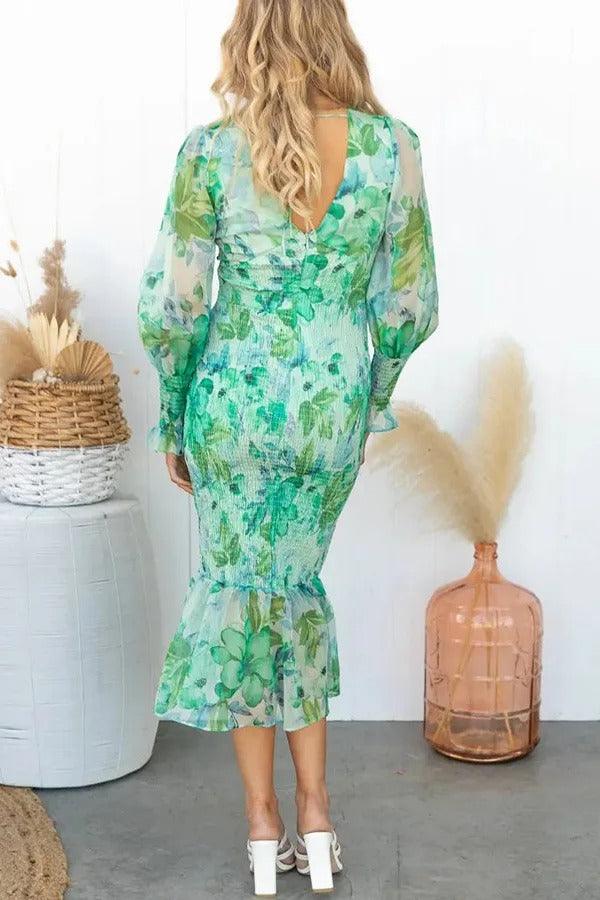 Camélia - Robe Midi à Volants Florale