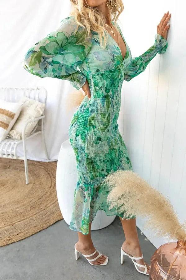 Camélia - Robe Midi à Volants Florale