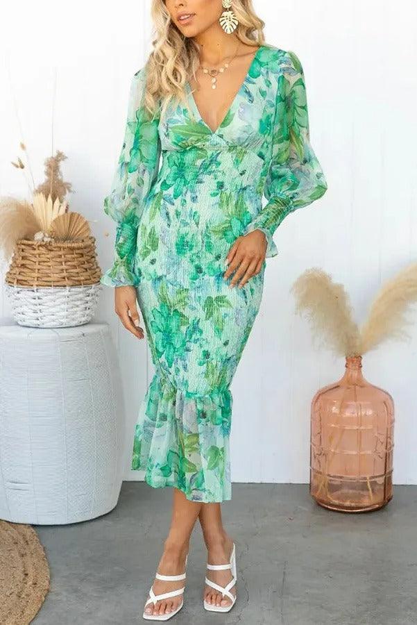 Camélia - Robe Midi à Volants Florale