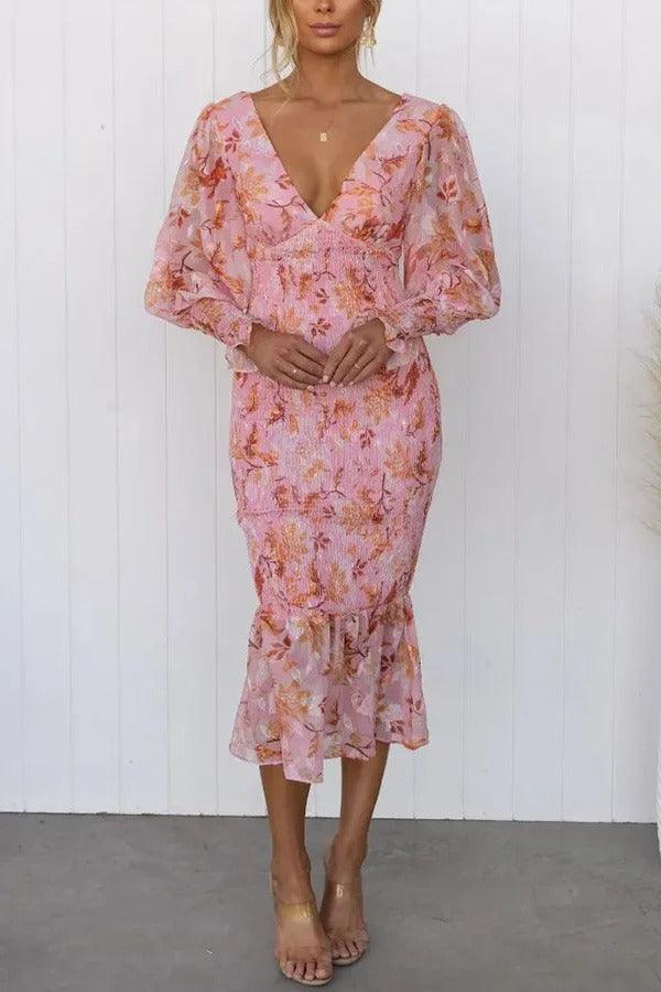 Camélia - Robe Midi à Volants Florale
