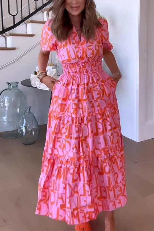 Cassy - Robe Maxi V-Cou Abstraite Classique