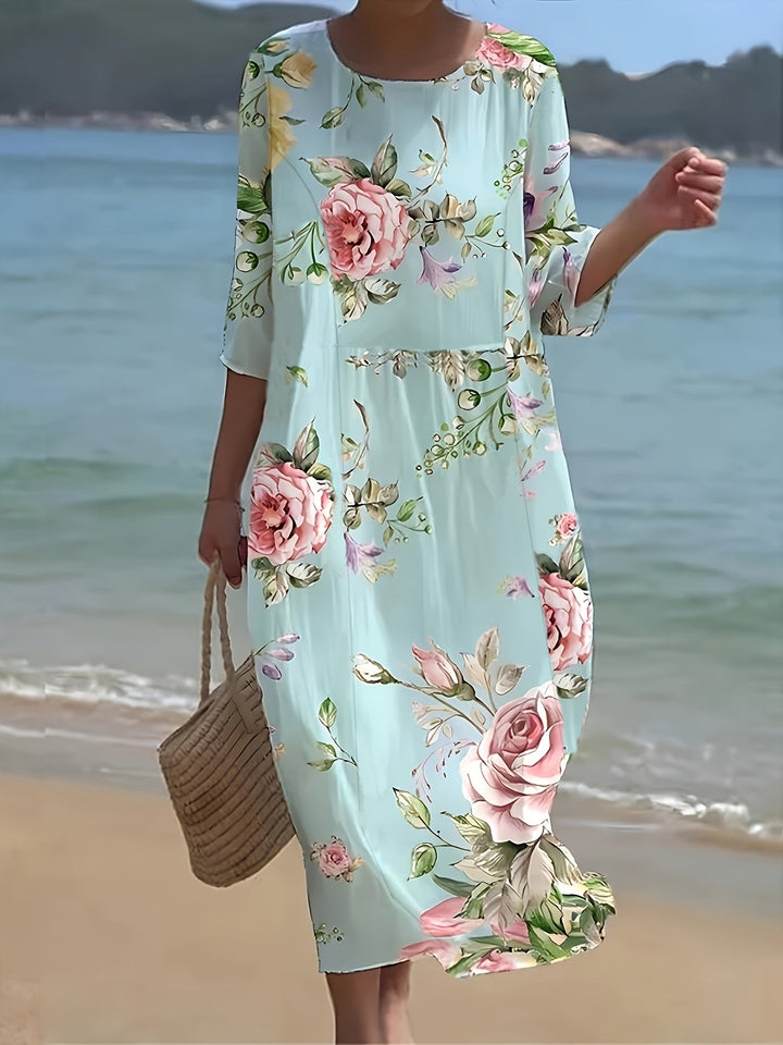 Sophie – Robe Midi Imprimée Florale Décontractée