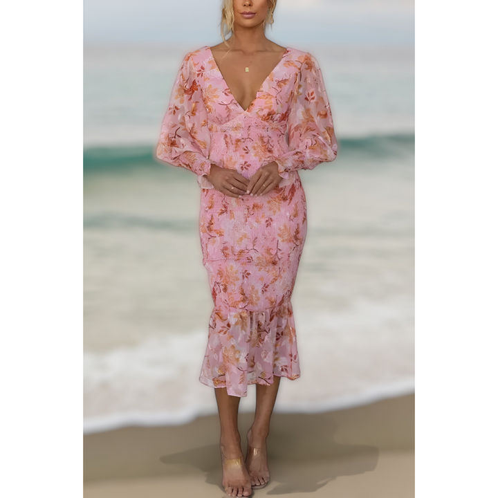 Camélia - Robe Midi à Volants Florale