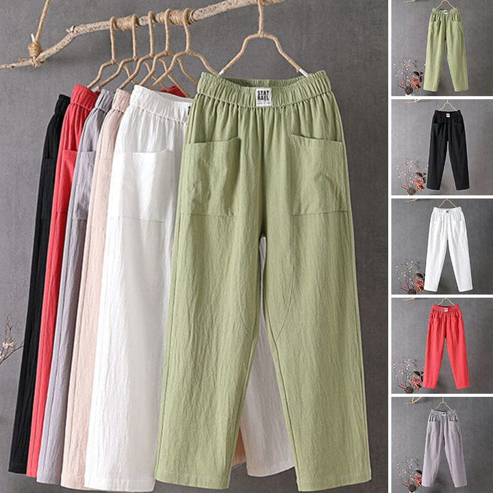 Félin - Pantalons en lin-coton décontractés avec taille élastique