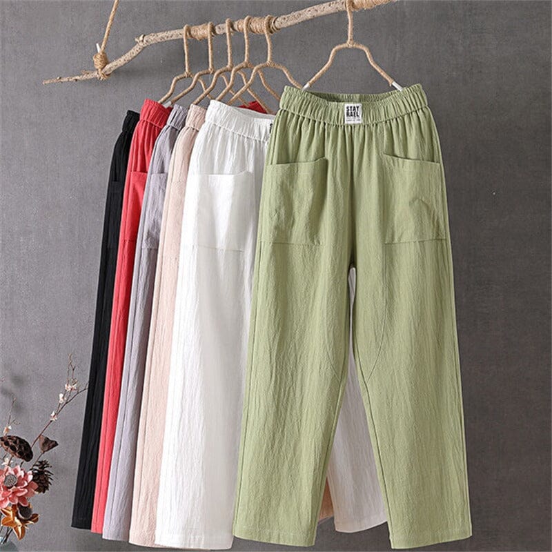Félin - Pantalons en lin-coton décontractés avec taille élastique