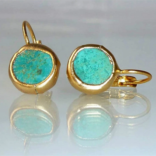Boucles d'Oreilles en Pierre Turquoise et Or