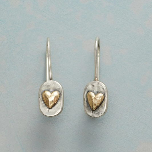 Boucles d'oreilles en forme de cœur avec argent et or