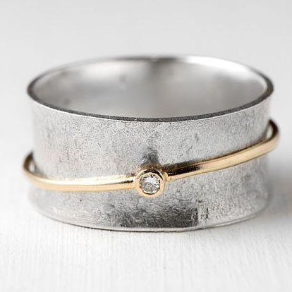 Bague en Argent avec Ligne Dorée Vintage