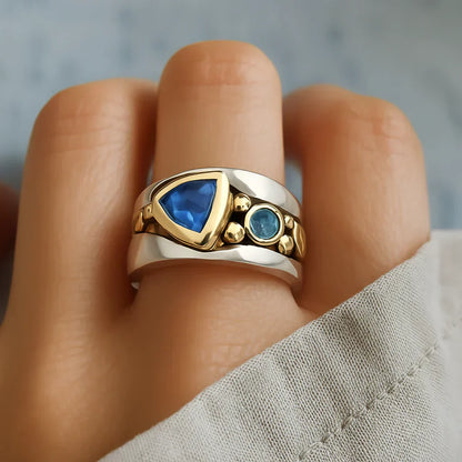 Bague Boho en Zirconia Bleu Vintage