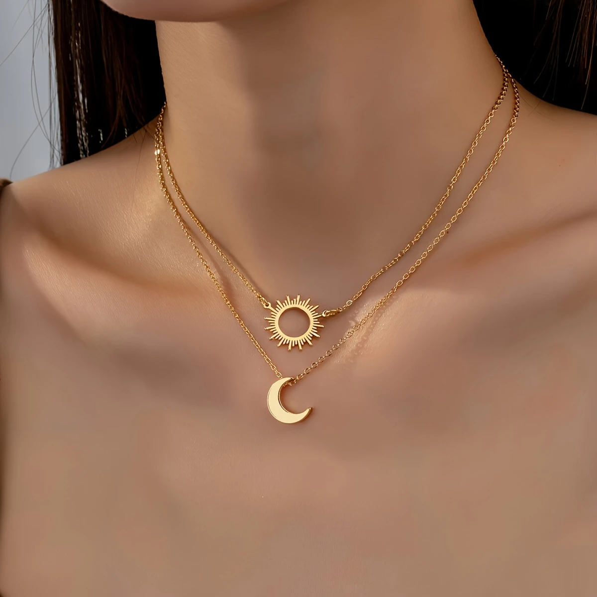 Collier Soleil & Lune En Or