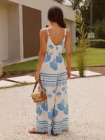 Gigi - Combinaison à col en V bleu avec impression coquillage