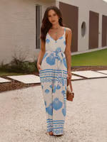 Gigi - Combinaison à col en V bleu avec impression coquillage