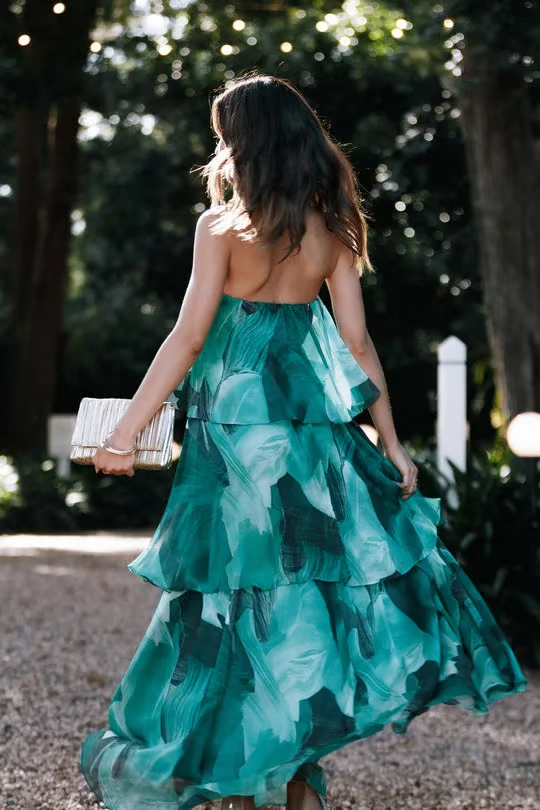 Chelsea - Robe Maxi Imprimée à Épaules Dénudées et Volants