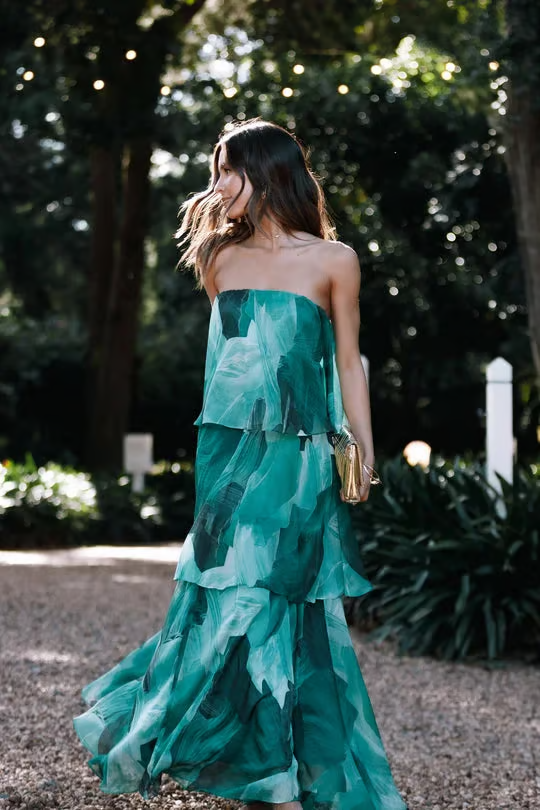Chelsea - Robe Maxi Imprimée à Épaules Dénudées et Volants