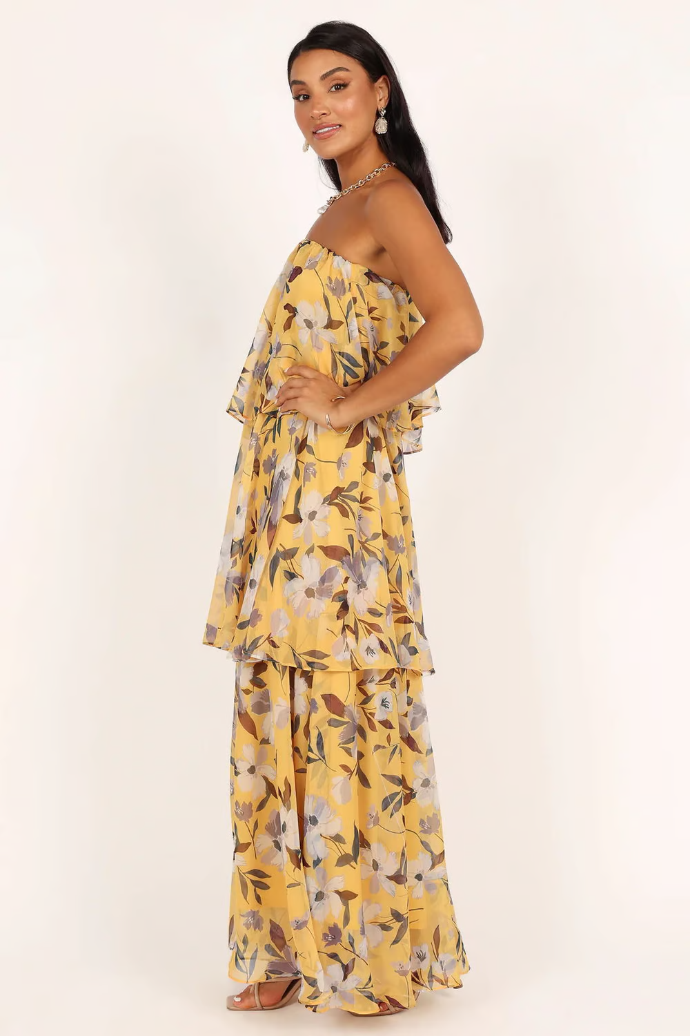 Chelsea - Robe Maxi Imprimée à Épaules Dénudées et Volants