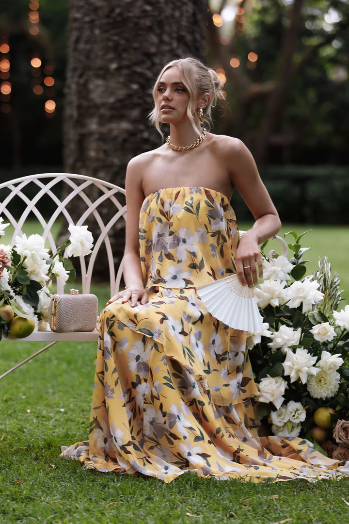 Chelsea - Robe Maxi Imprimée à Épaules Dénudées et Volants