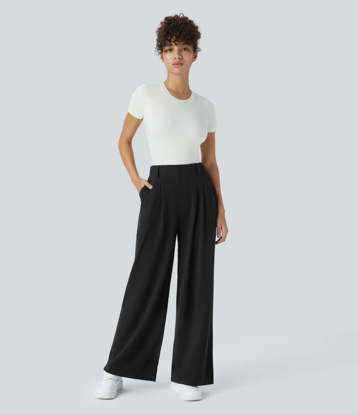 Rosie - Pantalons de travail larges à taille haute avec poches latérales en gaufre