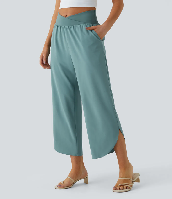 Carmela - Pantalons de Resort à Taille Haute, Croisés, avec Poches Latérales, à Séchage Rapide