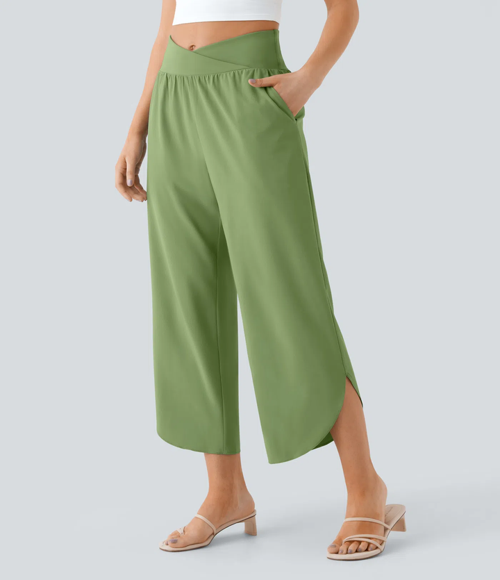 Carmela - Pantalons de Resort à Taille Haute, Croisés, avec Poches Latérales, à Séchage Rapide
