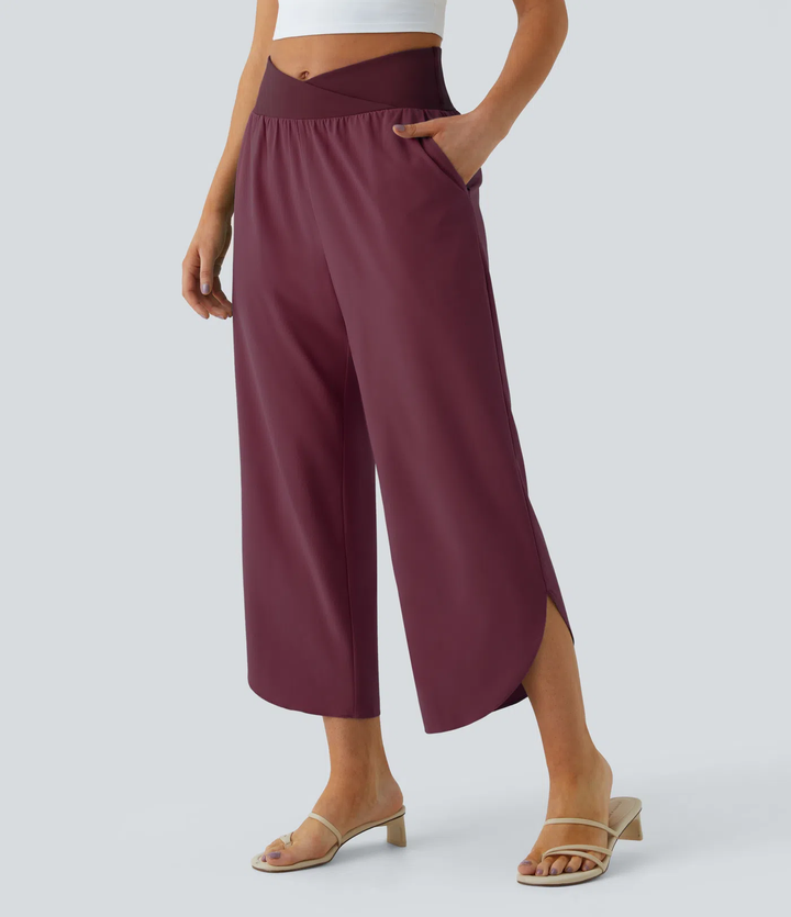 Carmela - Pantalons de Resort à Taille Haute, Croisés, avec Poches Latérales, à Séchage Rapide